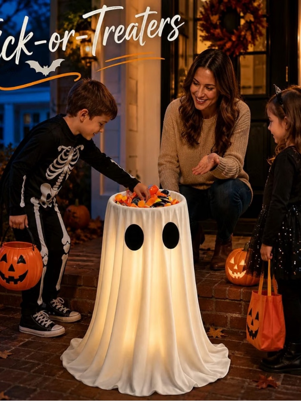 Ghost Halloween Candy Holder LED LIGHT UP Decorative Trick-or-Treat Bowl 30 inch